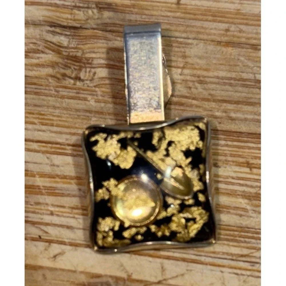 Vintage MCM Alaskan Shovel & Gold Pan tie clip. Lucite&Genuine Gold Flakes 3/4